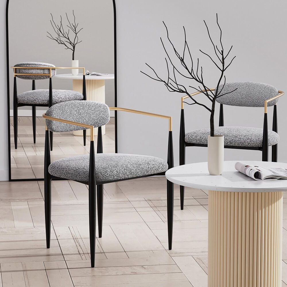 Morden Fort Modern Boucle Arm Chair with Grey Cushion in Black and Gold (Set of 2), , large