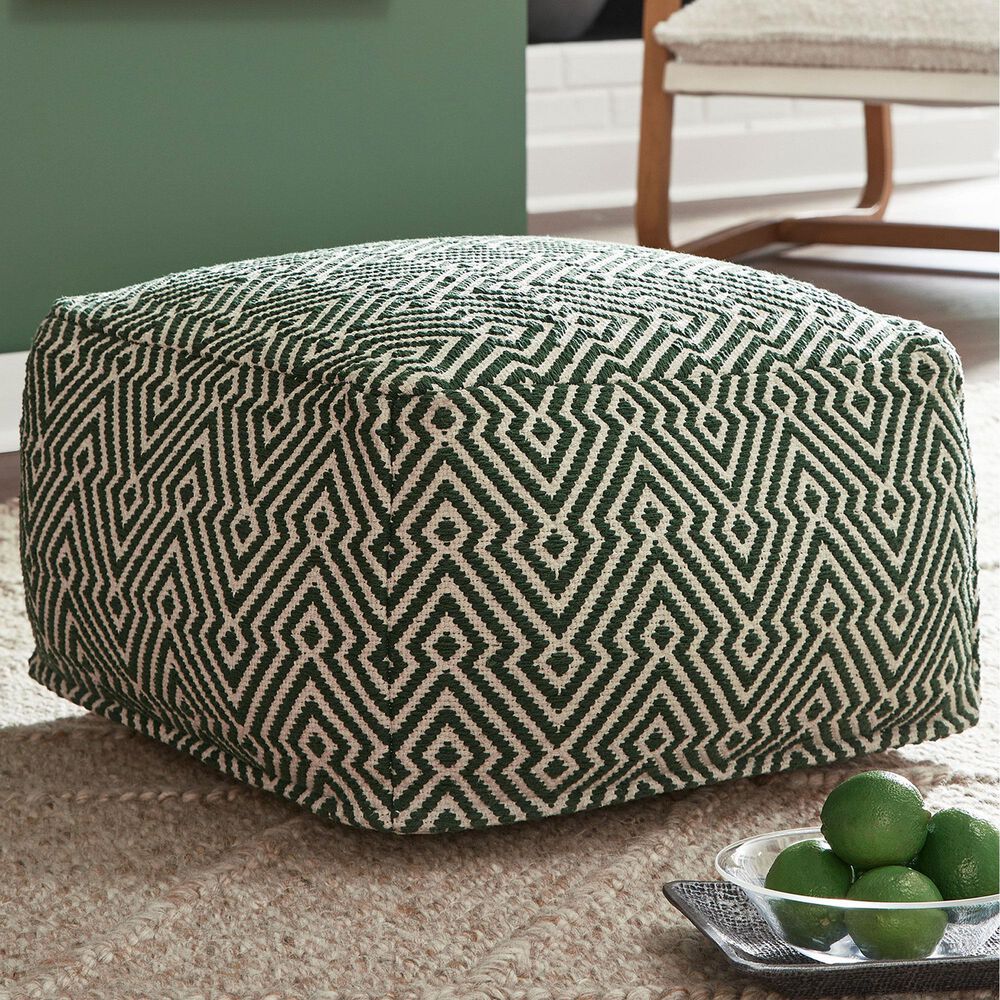 Ashley Abacy Pouf in Green and Ivory, , large