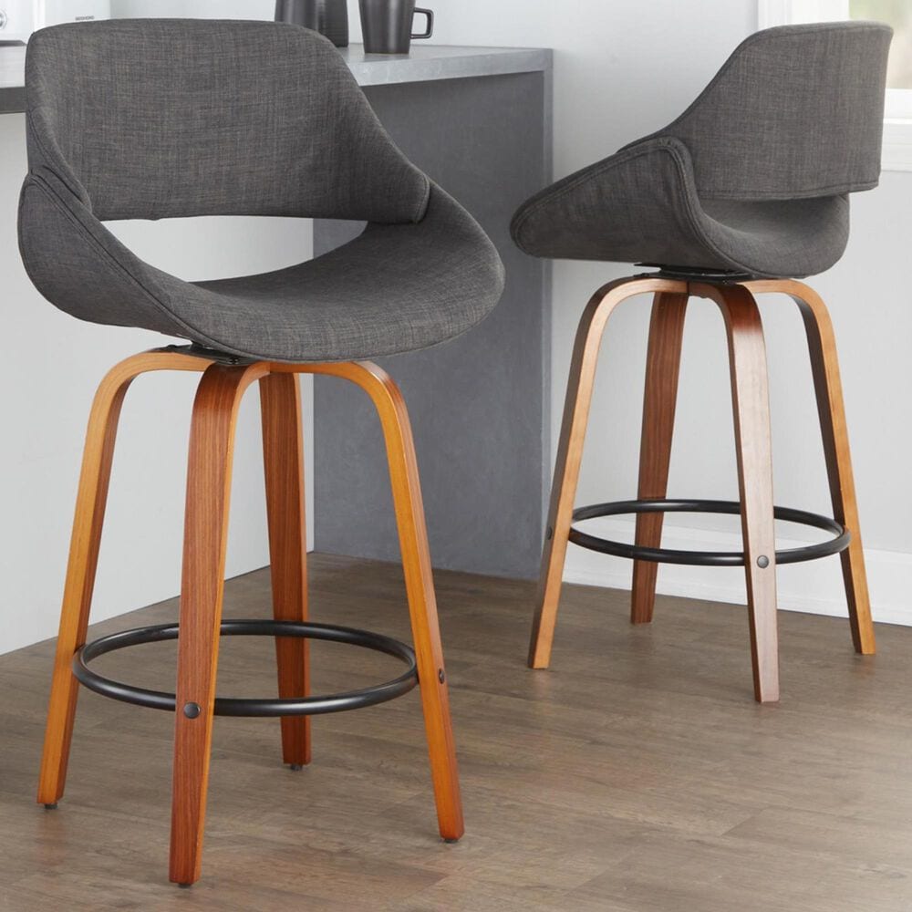 LumiSource Cosmo 30" Swivel Barstool with Grey Upholstery in Black (Set of 2), , large