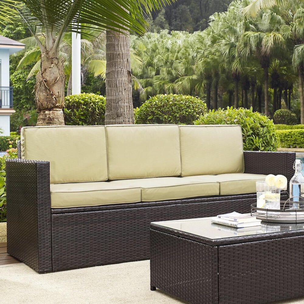Crosley Furniture Palm Harbor Outdoor Wicker Sofa in Sand, , large