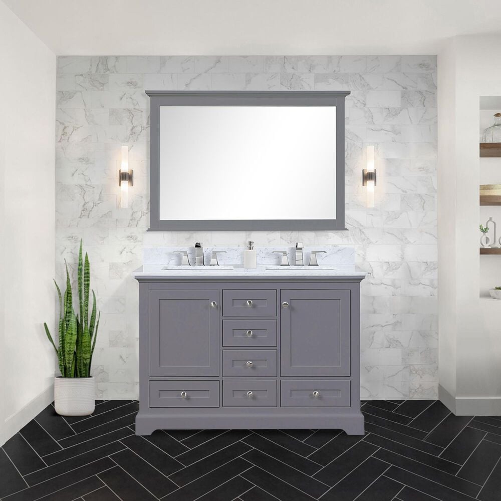Lexora Home Dukes 48&quot; Double Bathroom Vanity in Dark Grey with 2 cm White Carrara Marble Top and Rectangular Sinks, , large