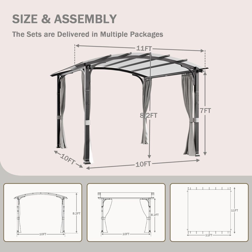 Sunwell Garden 11' Patio Pergola with Canopy in Gray, , large