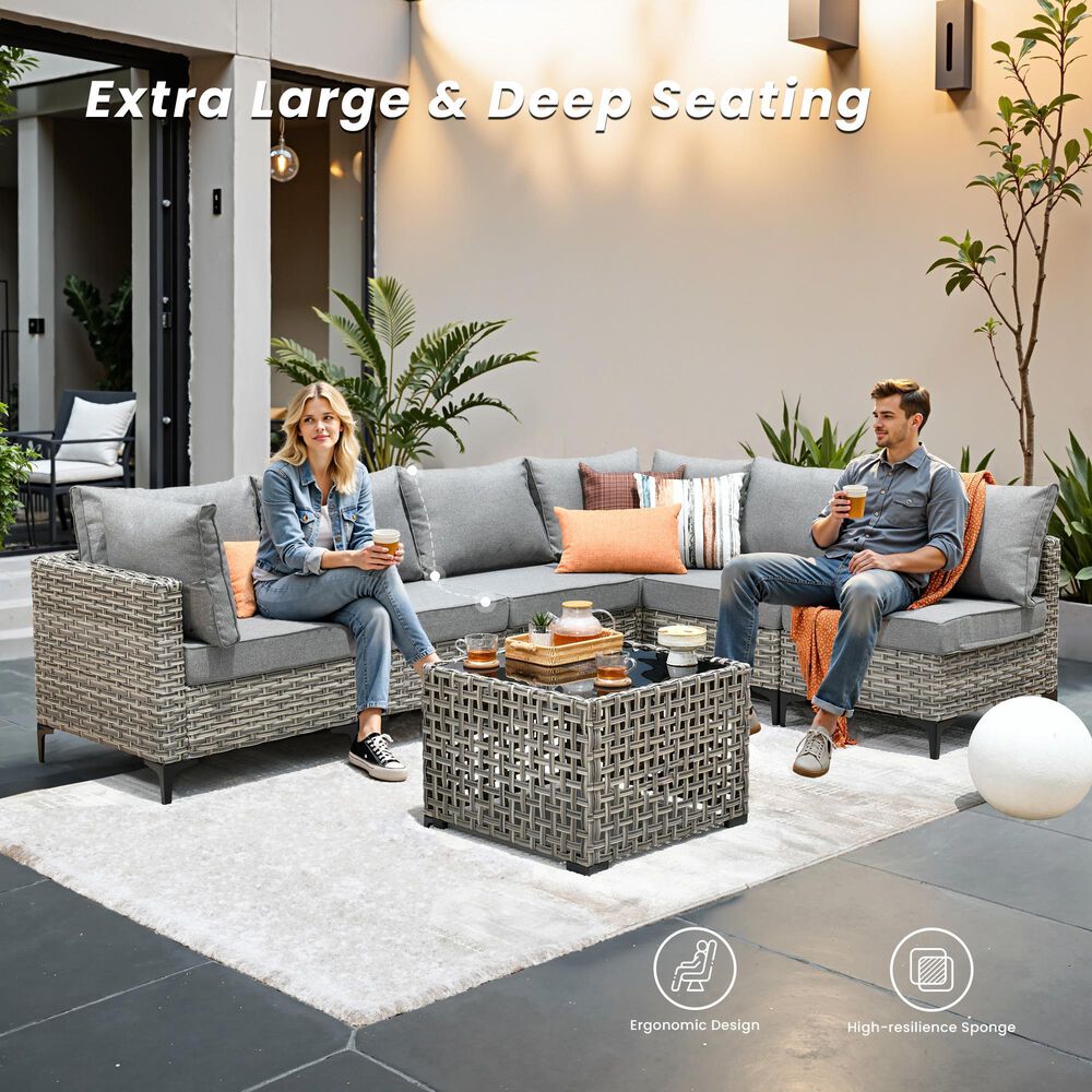 HOMLUX 7-Piece Patio Conversation Set in Dark Gray, , large