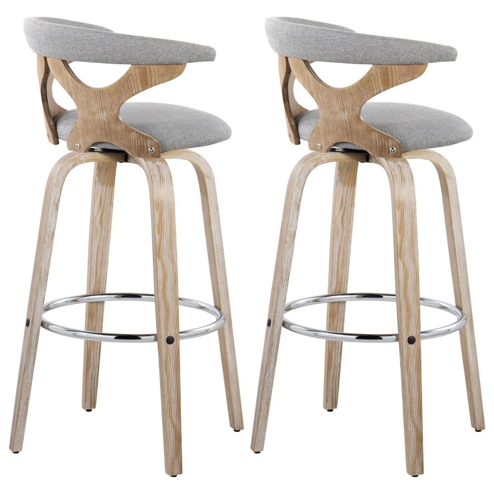 LumiSource Gardenia Swivel Fixed-Height Bar Stool with Cream Faux Leather Upholstery in Chrome and Walnut (Set of 2), , large