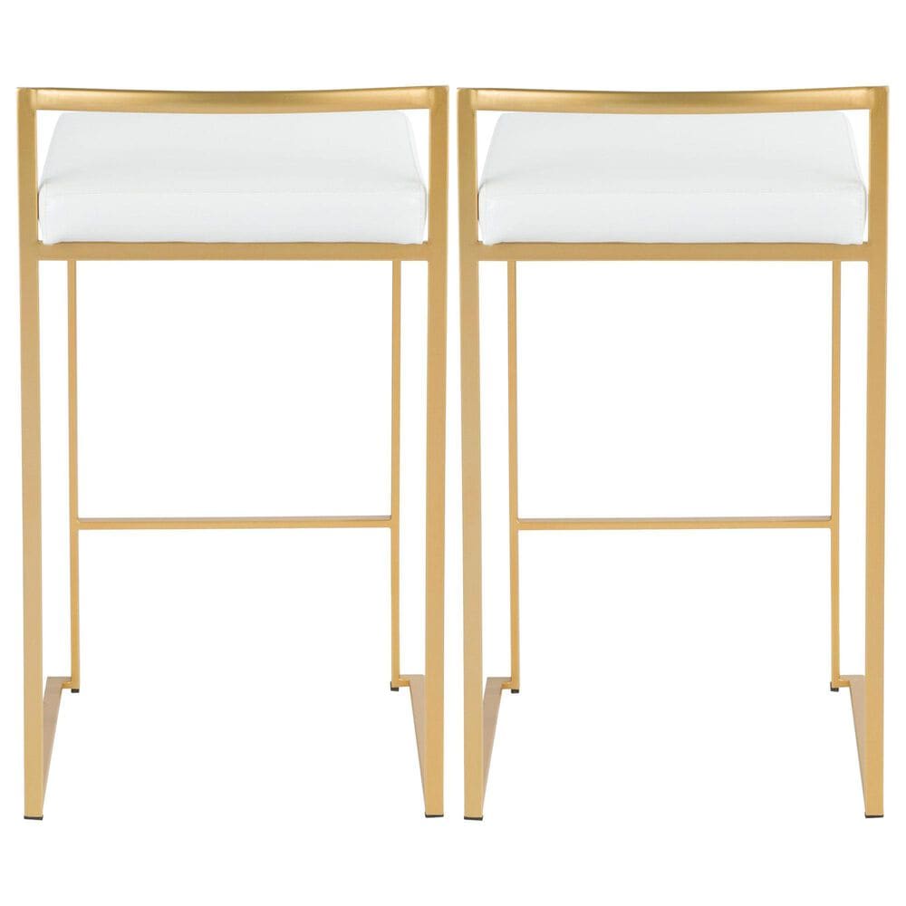 Lumisource Fuji High Back Counter Stool with White Faux Leather Cushion in Gold &#40;Set of 2&#41;, , large