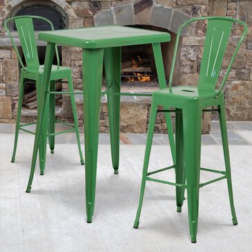 Flash Furniture 3-Piece Square Metal Bar Table Set in Green, , large