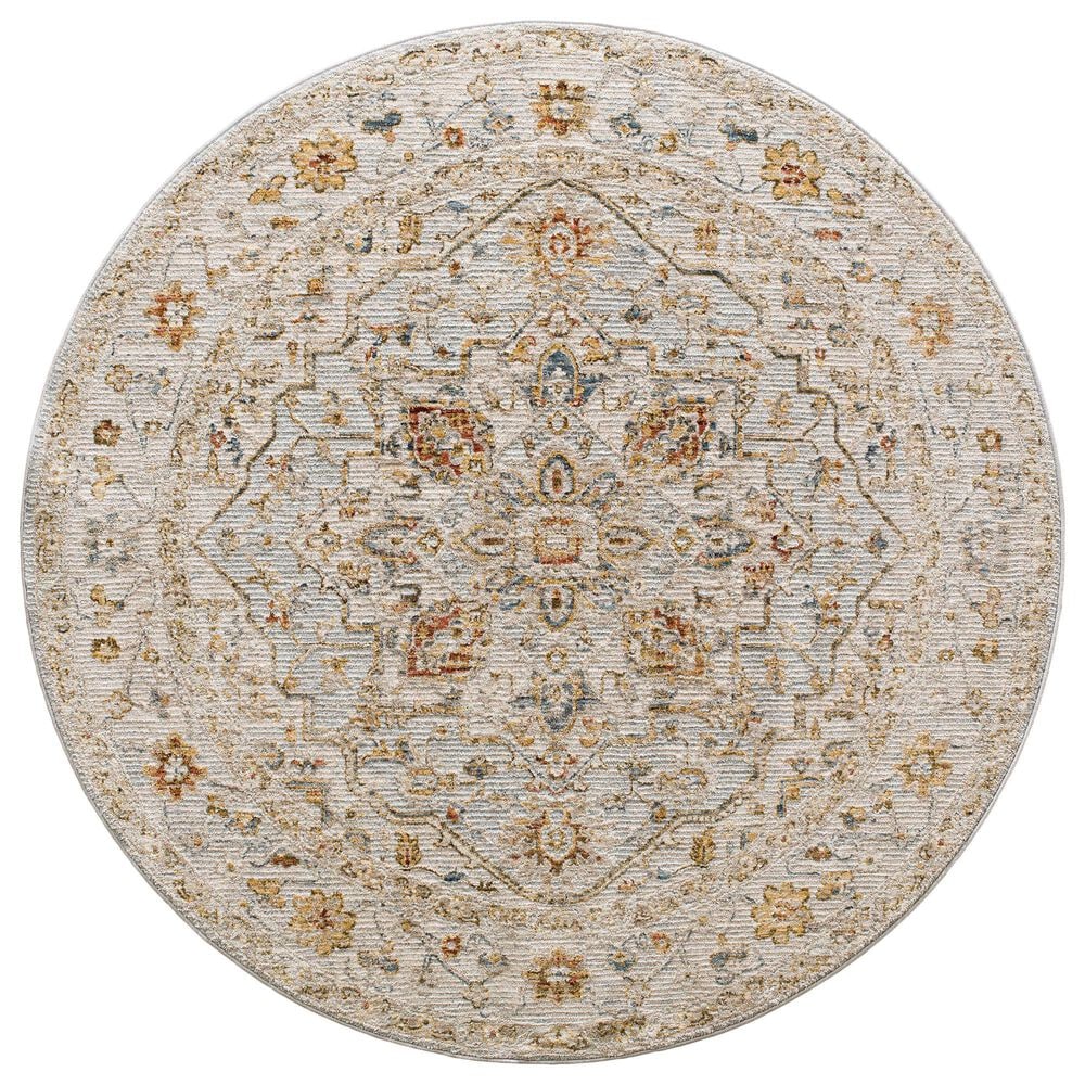 Surya Reina Light Gray, Cream, Denim, Mustard, Rust, Olive and Light Brown 6"7" Round Area Rug, , large