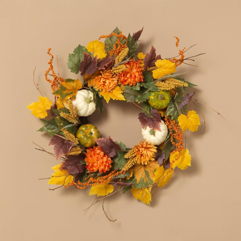 The Gerson Company 26&quot; Harvest Wreath with Pumpkin and Berry in Orange, , large