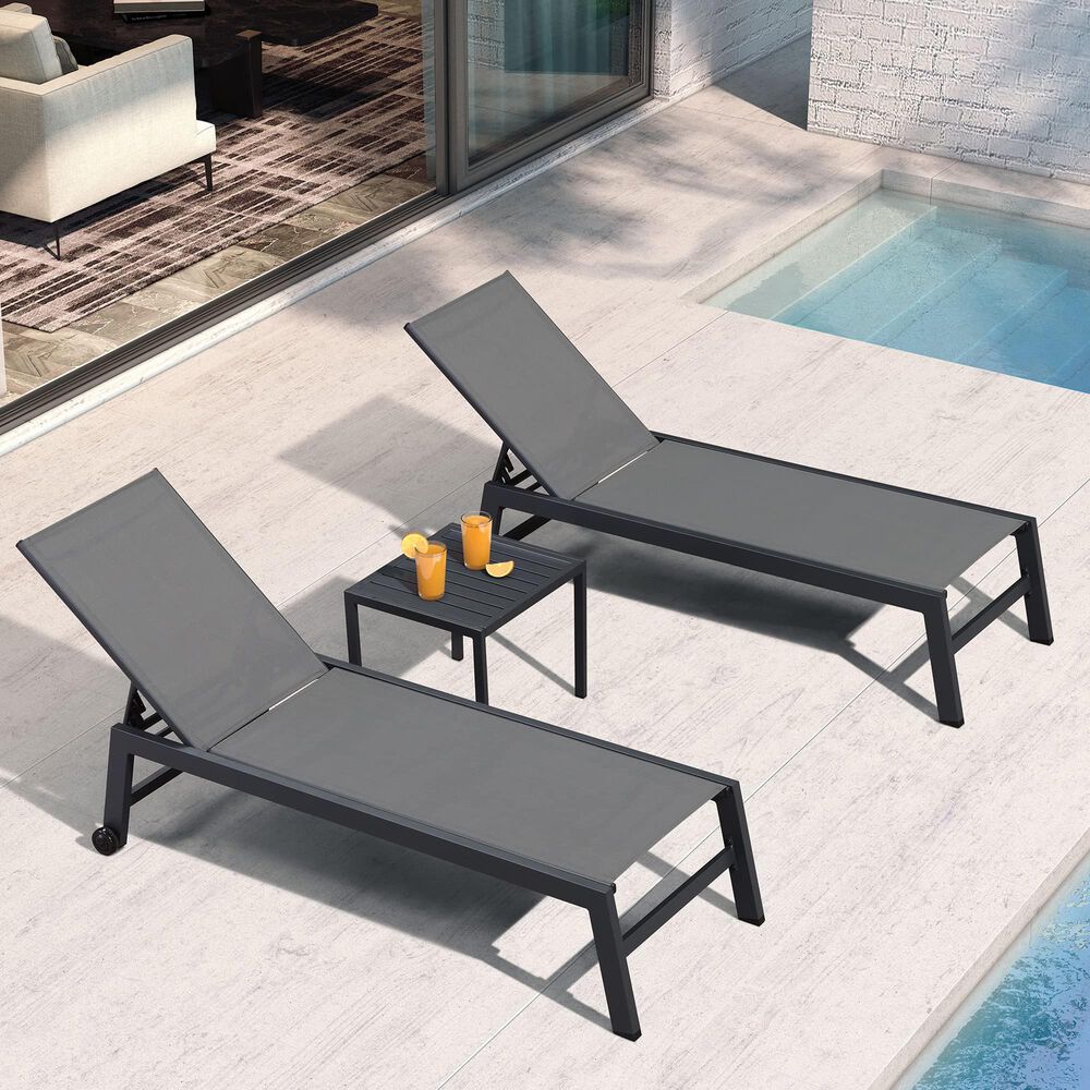 HOMLUX 3-Piece Patio Chaise Lounge Set with Wheels in Grey, , large