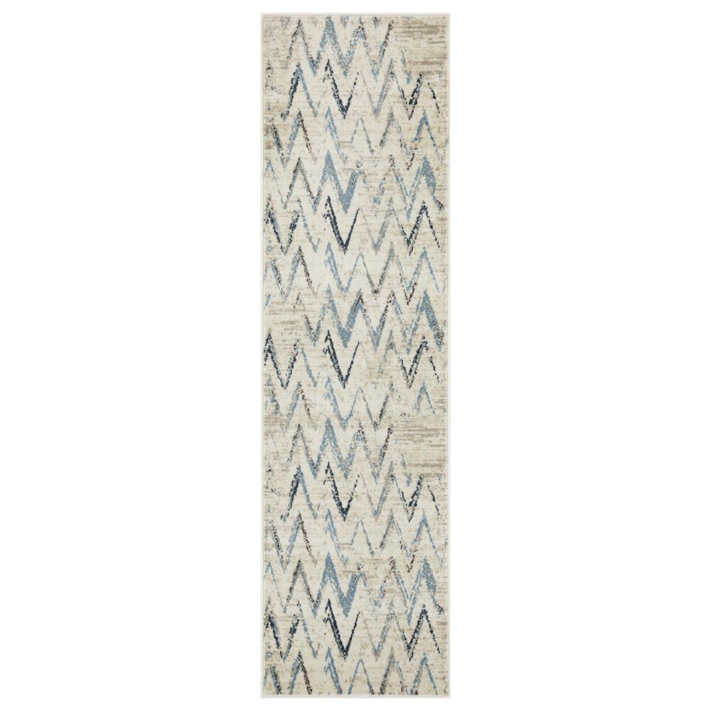 Kas Oriental Rugs Heritage Chevron 2"2" x 7"11" Ivory and Blue Runner, , large