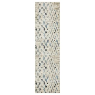 Kas Oriental Rugs Heritage Chevron 2"2" x 7"11" Ivory and Blue Runner, , large