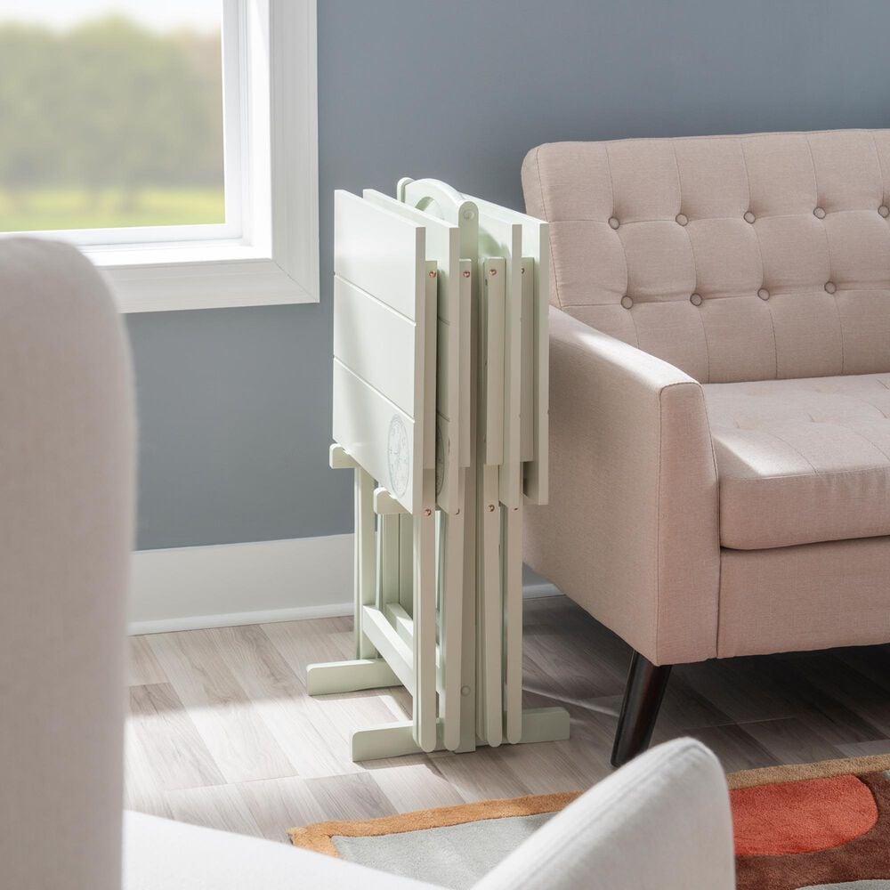 Linon Home Decor Compass Folding TV Tray Table Set with Stand in Light Gray (Set of 4), , large