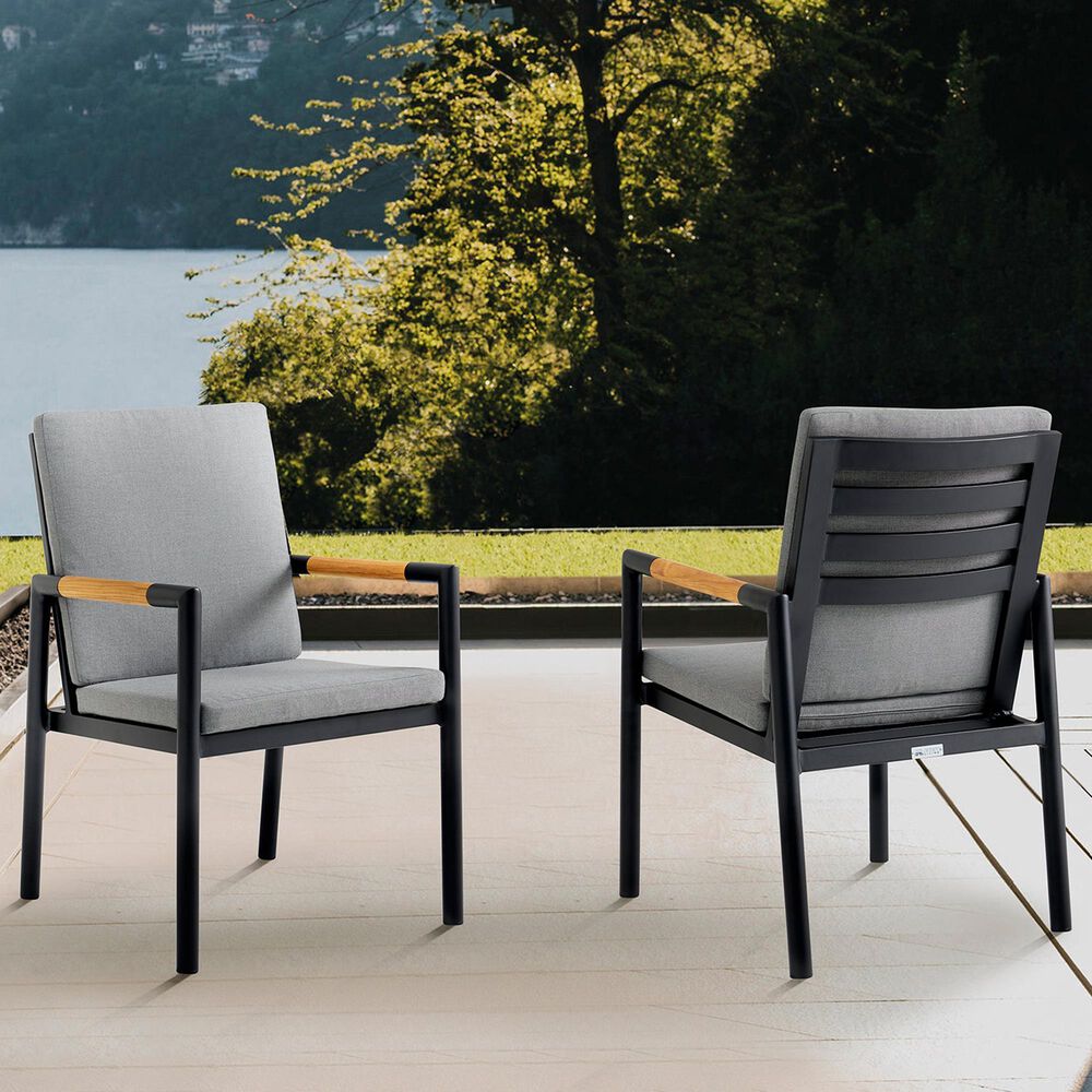 Blue River Crown Outdoor Dining Chair with Dark Gray Cushion in Black and Teak (Set of 2), , large
