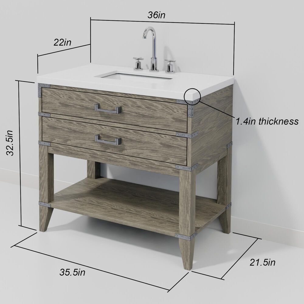 Lexora Home Norwalk 36" Single Bathroom Vanity in Grey Oak with White Quartz Top and Rectangular Sink, , large