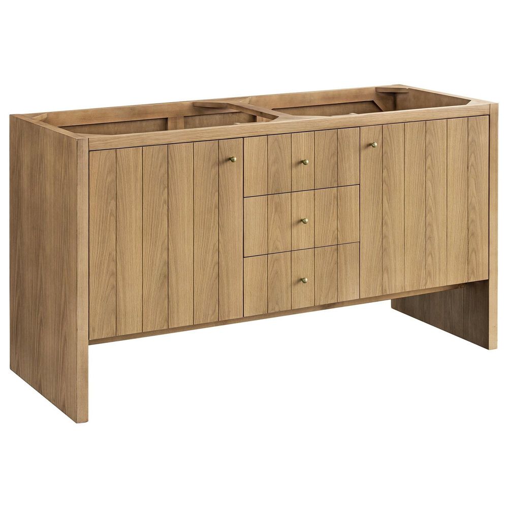 James Martin Vanities Hudson 60&quot; Double Bathroom Vanity in Light Natural Oak with 3 cm White Zeus Quartz Top and Rectangular Sinks, , large