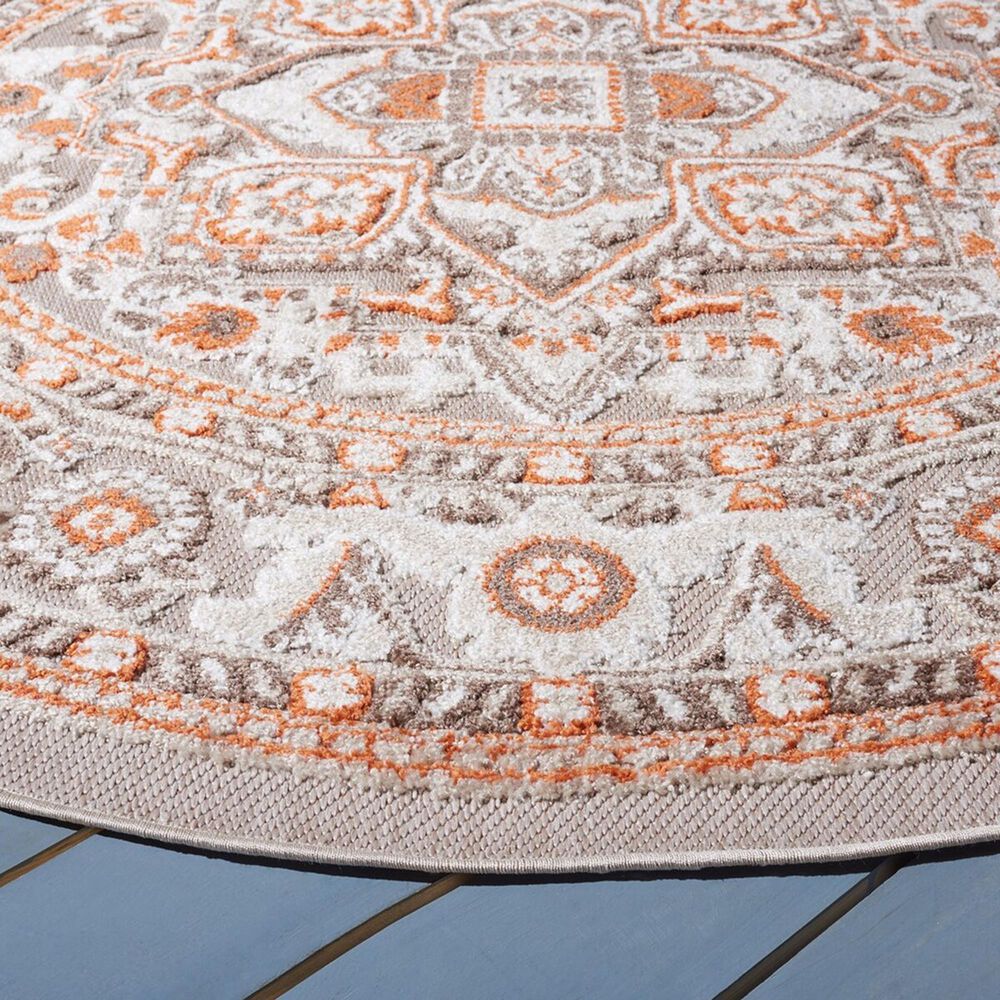 Safavieh Cabana CBN680B 8&#39; Round Beige and Orange Indoor/Outdoor Area Performance Rug, , large