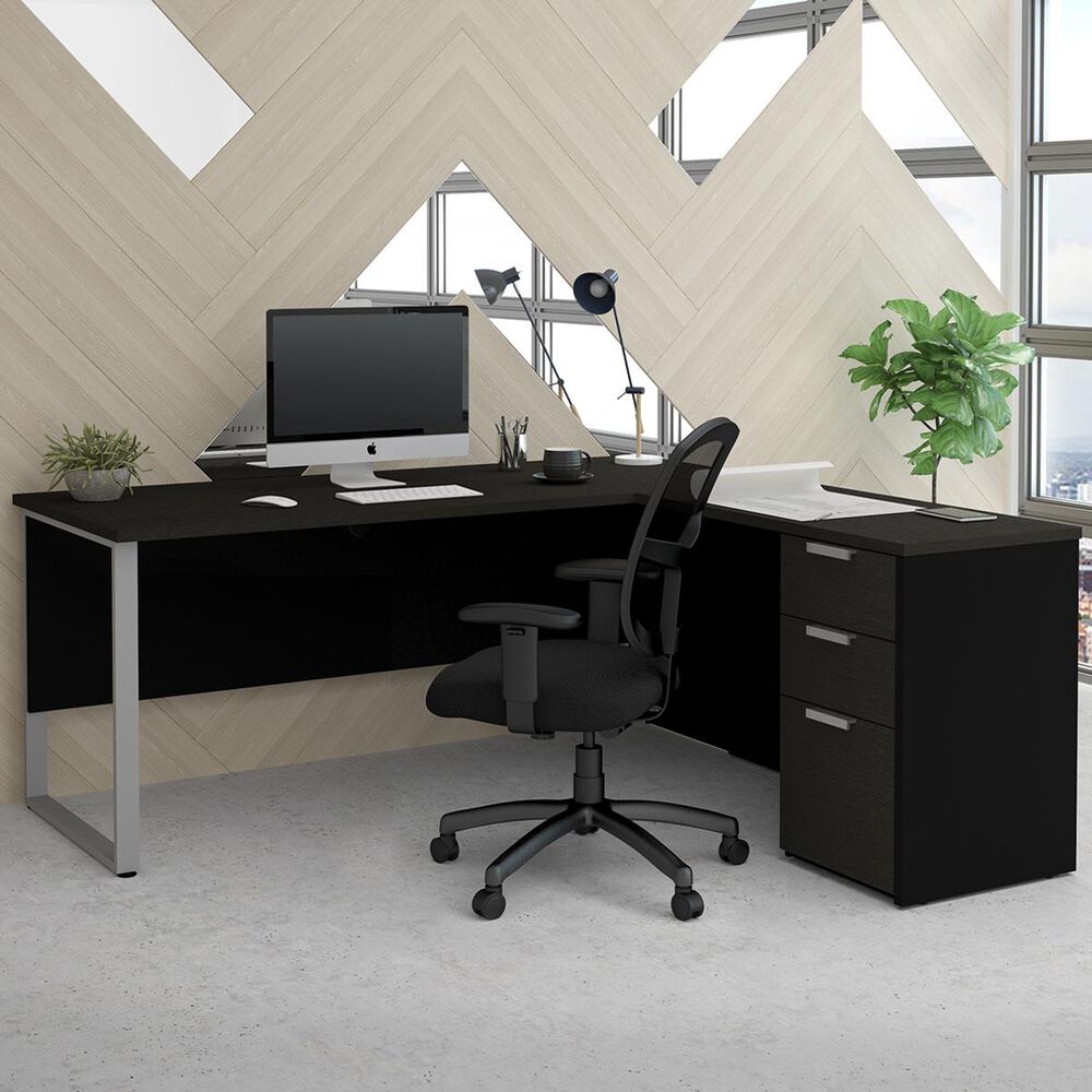 Bestar Pro-Concept Plus L-Desk with Metal Leg in Deep Grey and Black, , large