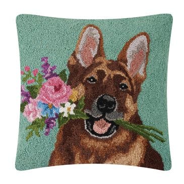 Peking Handicraft Floral German Shepherd 18" x 18" Throw Pillow in Brown and Teal, , large
