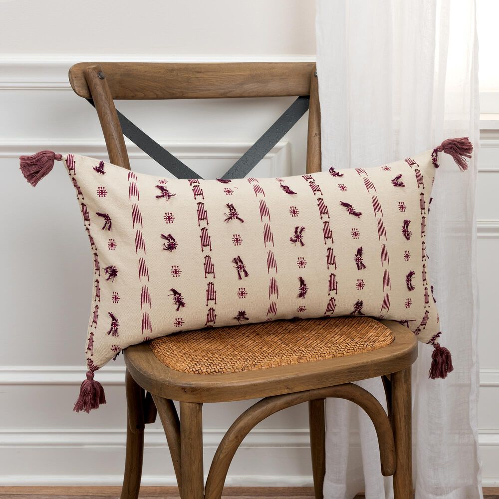 Rizzy Home Geometric 14" x 26" Down Filled Pillow in Natural and Red, , large