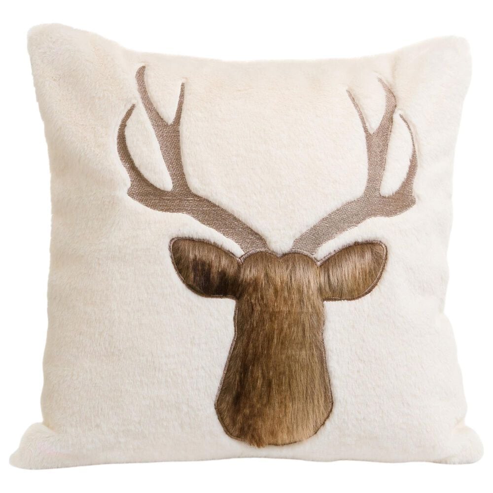 Accents De Ville 17" Square Throw Pillow with Embroidered Deer in Brown and Ecru, , large