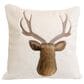 Accents De Ville 17" Square Throw Pillow with Embroidered Deer in Brown and Ecru, , large