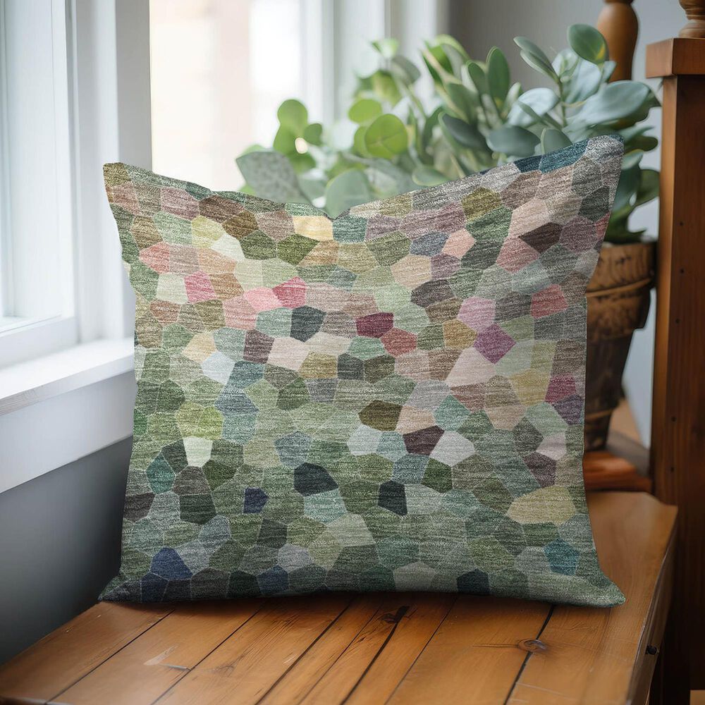 Dalyn Rug Company Kaleidoscope 22" Square Throw Pillow in Cactus, Olive, Plum, Pink, Teal, Purple and Brown, , large