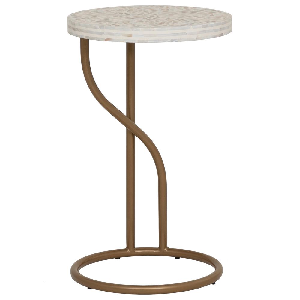 Linon Home Decor Padget Capiz Round Side Table in Cream and Gold, , large