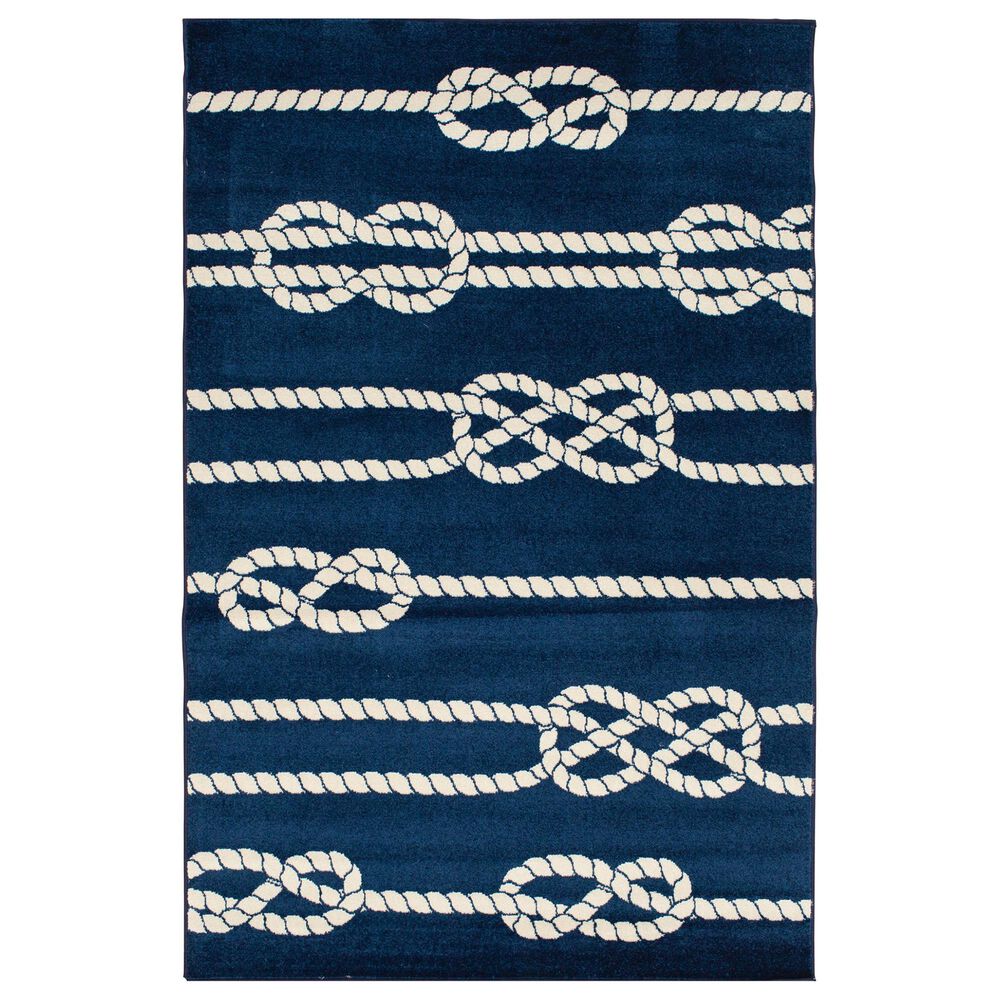Central Oriental Terrace Tropic Nautical Life 5" x 7"3" Sapphire and Snow Area Rug, , large