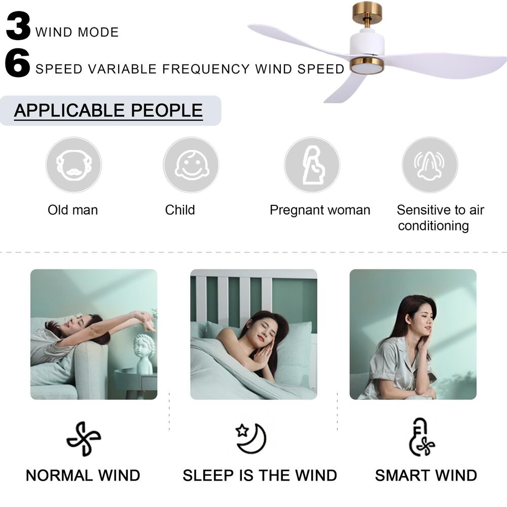 HOMLUX 52" Indoor Ceiling Fan with LED Light in Antique Brass and White, , large