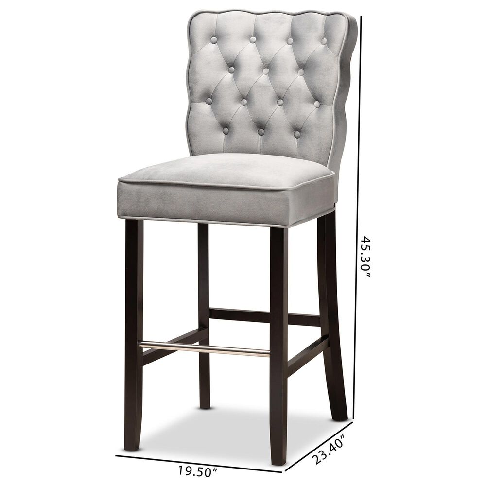 Baxton Studio Daphne Bar Stool with Dark Grey Velvet Cushion in Dark Brown (Set of 2), , large