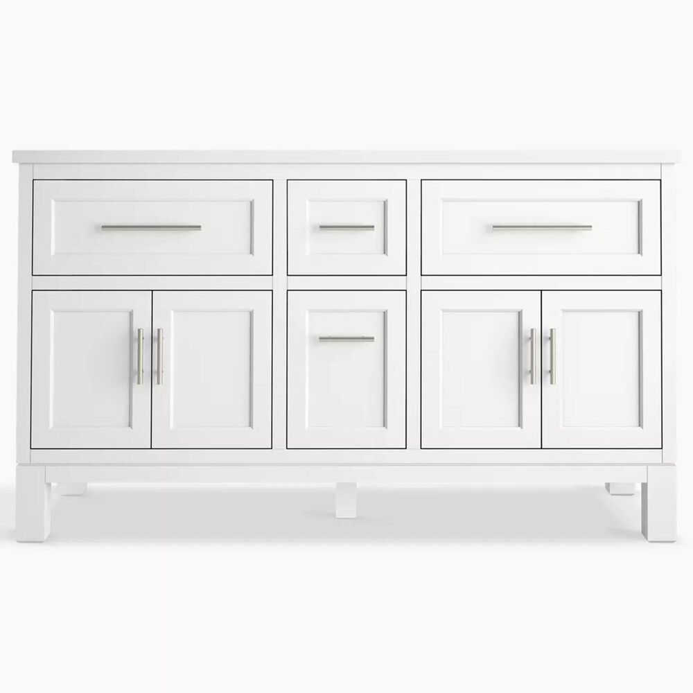 Kohler Quo 60&quot; Double Bathroom Vanity in White with 3 cm Pure White Quartz Top and Oval Sinks, , large