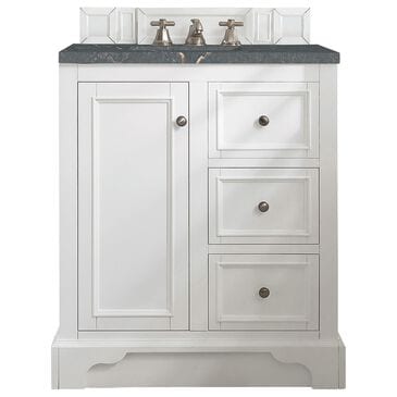James Martin Vanities De Soto 30" Single Bathroom Vanity in Bright White with 3 cm Parisien Bleu Quartz Top and Rectangular Sink, , large