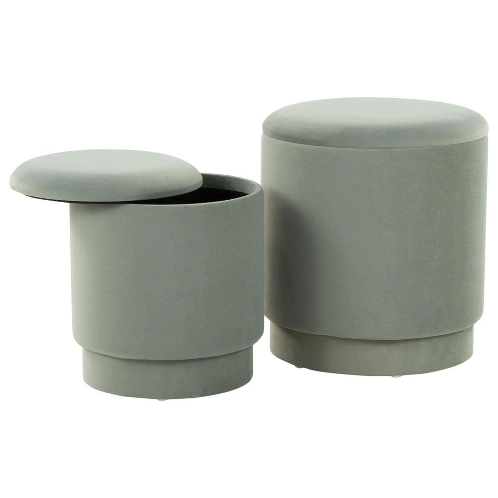 Lumisource Marla 2-Piece Upholstered Ottoman Set in Light Green Velvet, , large