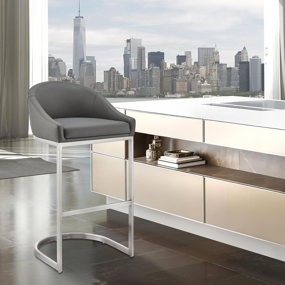 Blue River Katherine 26&quot; Counter Stool with Gray Cushion in Brushed Stainless Steel, , large