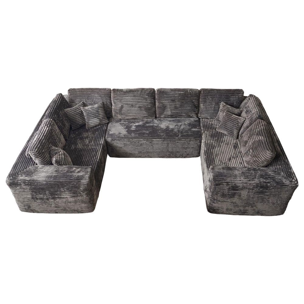 HOMLUX Modular Sectional Cloud Couch, Plush Corduroy U Shaped Sofa with Chaise, Big Comfy Couches Set in Grey, , large