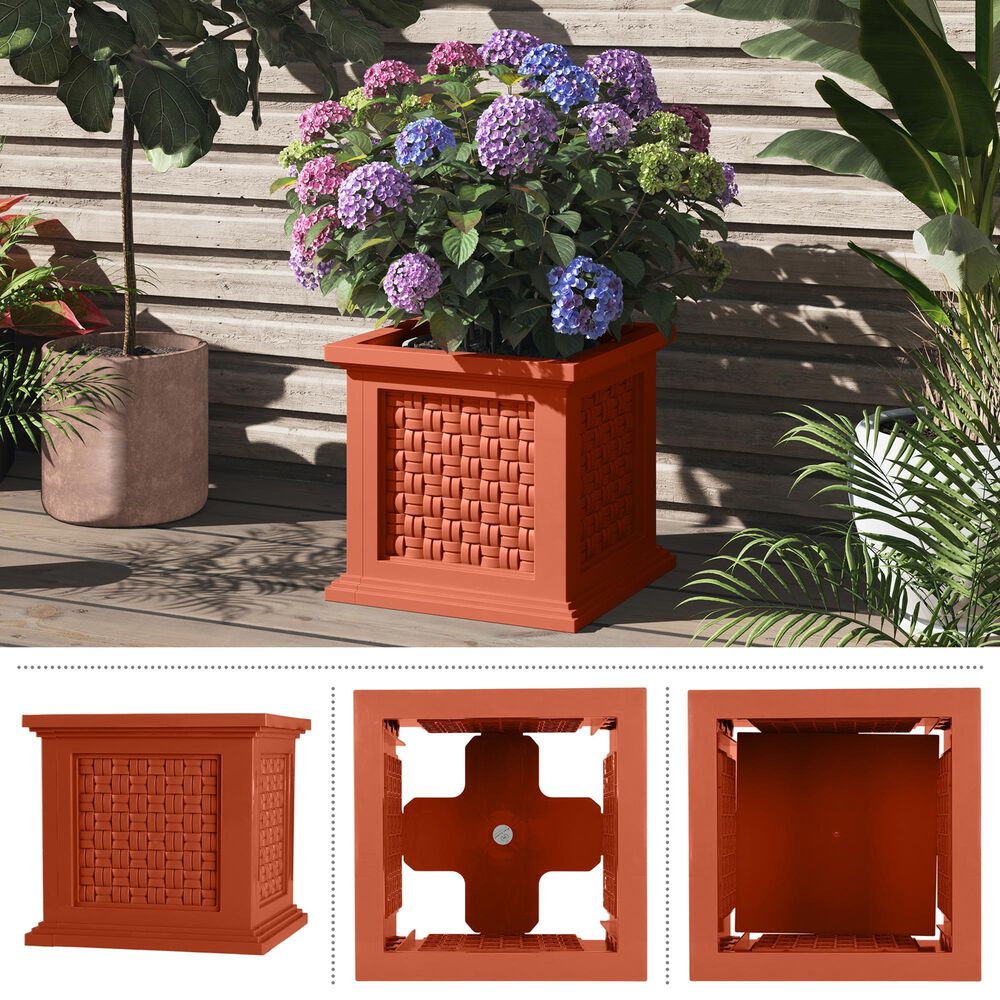 Timberlake Faux Rattan Planter Box in Terracotta, , large