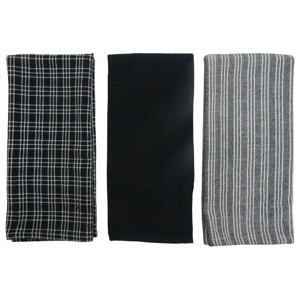 Willow &amp; Hem Rowan Kitchen Towel in Black (Set of 3), , large