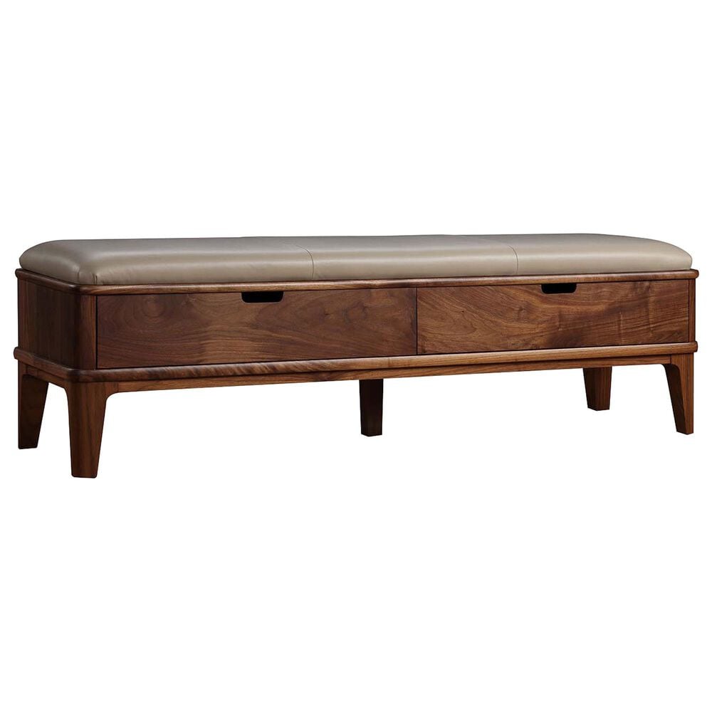 Stickley Furniture Walnut Grove Bench with Salvador Dove Leather Cushion in Walnut, , large
