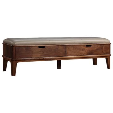 Stickley Furniture Walnut Grove Bench with Salvador Dove Leather Cushion in Walnut, , large