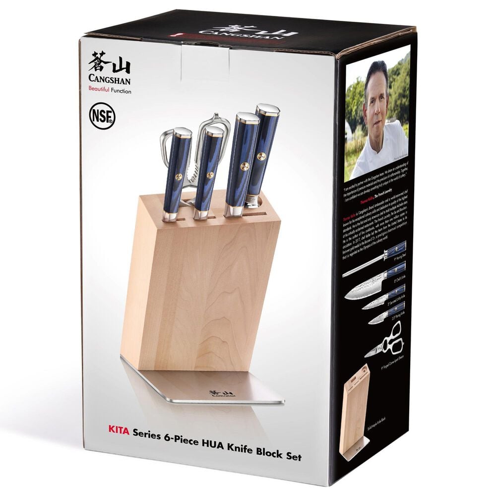 Cangshan Kita 6-Piece HUA Knife Set with Maple Block in Blue and Black, , large