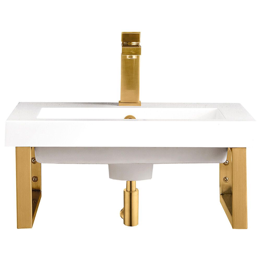 James Martin Vanities Boston 20" Single Wall Brackets in Radiant Gold with 3 cm White Glossy Resin Top and Rectangular Sink, , large