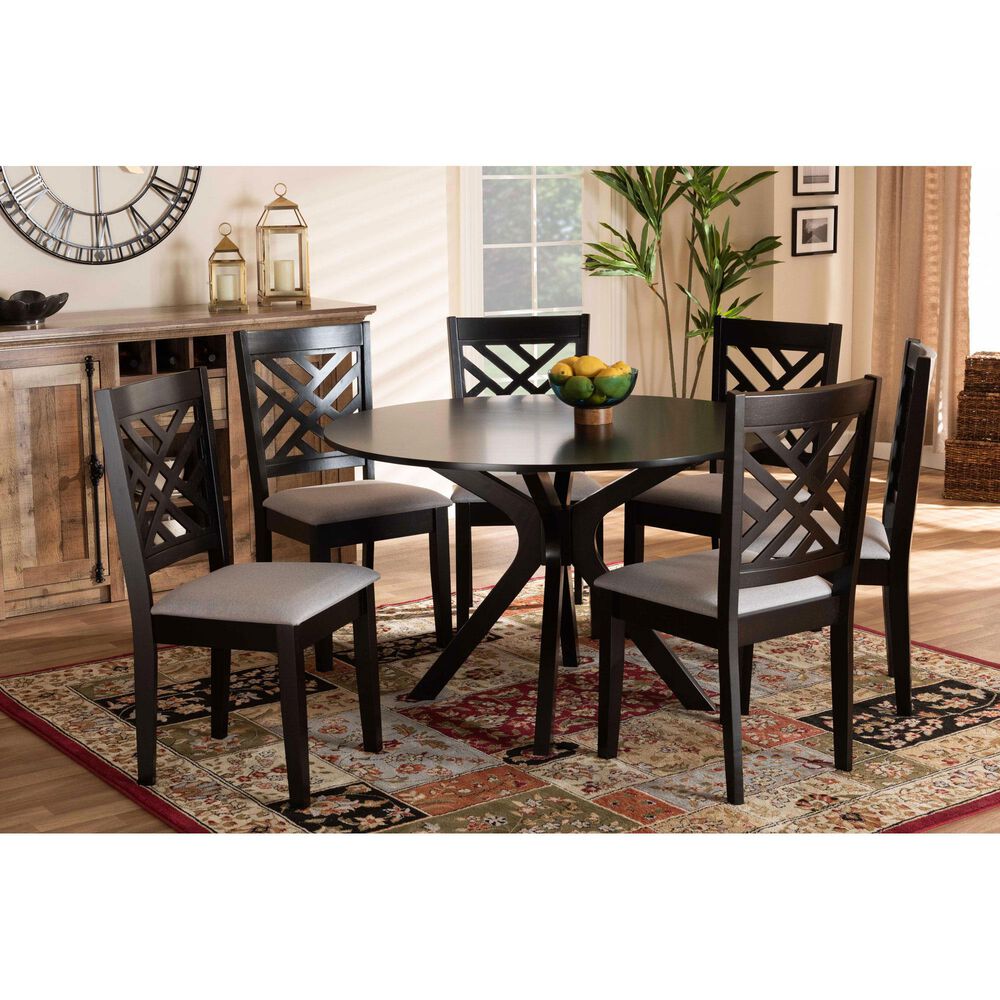 Baxton Studio Norah 7Piece Dining Set in Grey and Dark brown