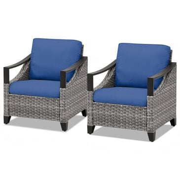 Sunwell Garden Patio Stationary Chair with Gray Frame and Metal Armrests in Navy (Set of 2), , large