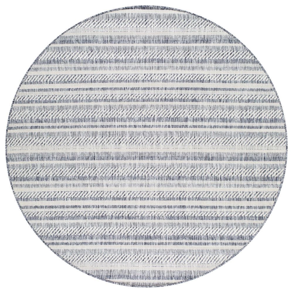Surya Eagean EAG-2407 Navy, Blue, Pale Blue, Oatmeal, Gray, Off-White and Taupe 5"3" Round Indoor/Outdoor Area Rug, , large