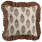 Creative Coop Cozy 18" Square Floral Throw Pillow with Mustard Velvet Ruffle in Olive Green, Deep Brown and Ivory, , large