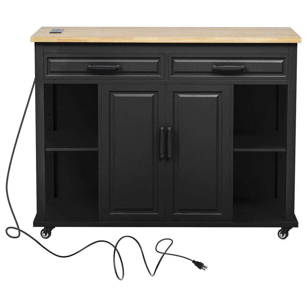 HOMLUX 47" Kitchen Island with Extendable Dining Table in Black and Natural, , large