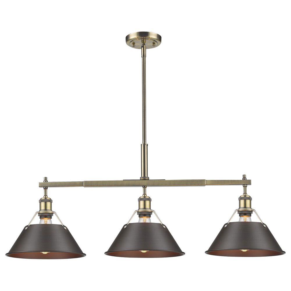 Golden Lighting Orwell 3-Light Linear Pendant with Rubbed Bronze Shade in Aged Brass, , large