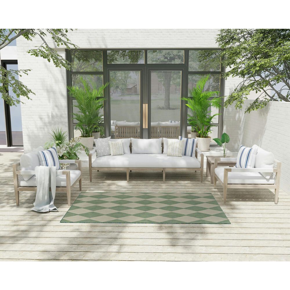 Nourison Positano Geometric Blue and Green 4&#39; x 6&#39; Indoor/Outdoor Area Rug, , large