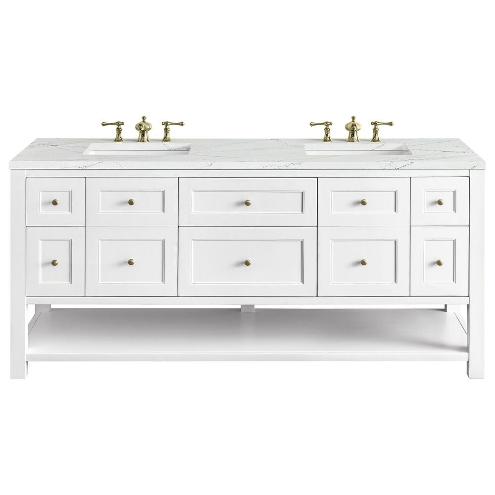 James Martin Vanities Breckenridge 72" Double Bathroom Vanity in Bright White with 3 cm Ethereal Noctis Quartz Top and Rectangular Sinks, , large