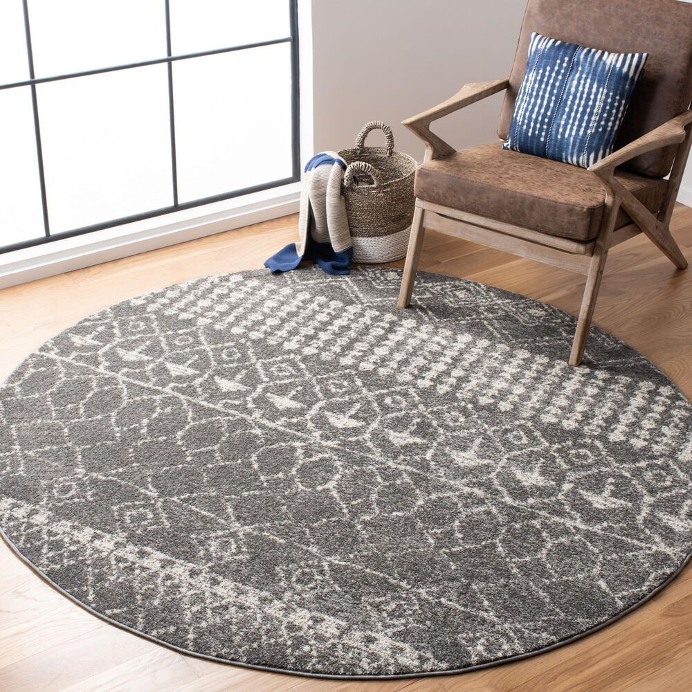 Safavieh Tulum  6&#39;7&quot; Round Grey and Ivory Area Rug, , large